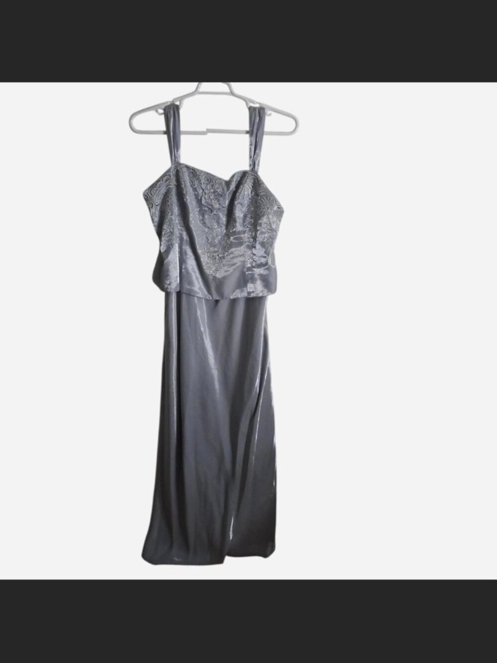 Nina Nischelle Women's Silver Floor Length Dress with Lace Detailing